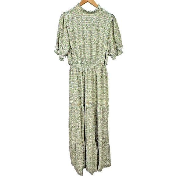 Max Studio Plus NWT Maxi Dress 1X Green Boho Floral Ruffle Milkmaid Cottagecore - Picture 5 of 9